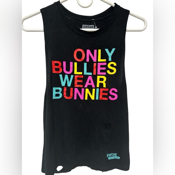 PETA2 Only Bullies Wear Bunnies distressed multicolor tank top - Picture 1 of 6